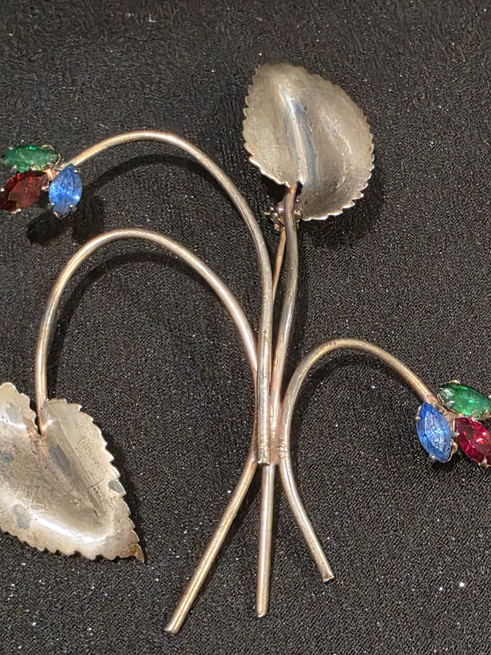 Vintage Sterling Silver Floral Brooch with Blue, Green & Red Stones